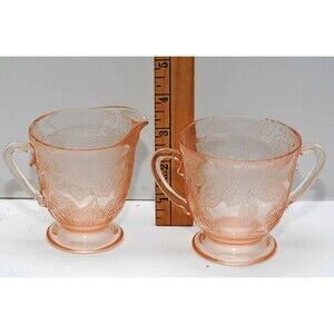 Pink Dogwood Depression Glass Sugar and Creamer Apple Blossom